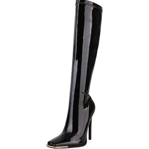 Sun gurg women’s knee high boots W/ Zipper Square Toe stiletto Size 7 Black NEW
